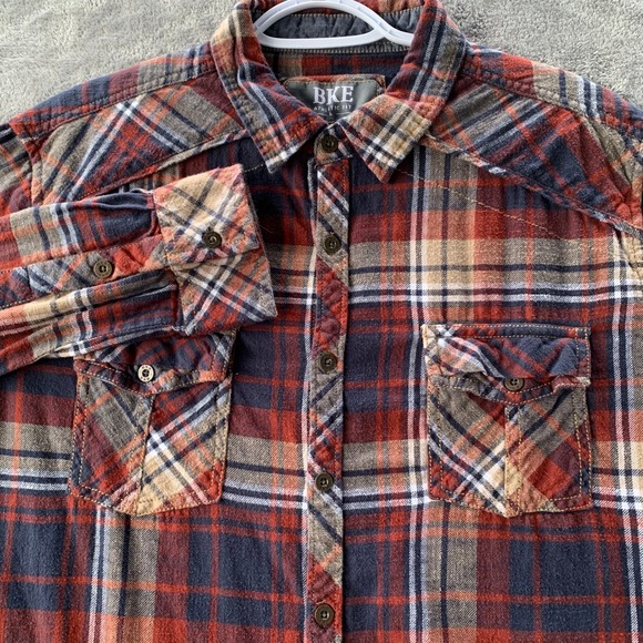 BKE Men's Flannel Shirt L Plaid Long Sleeve Button Front Western Casual Cotton - Picture 1 of 10